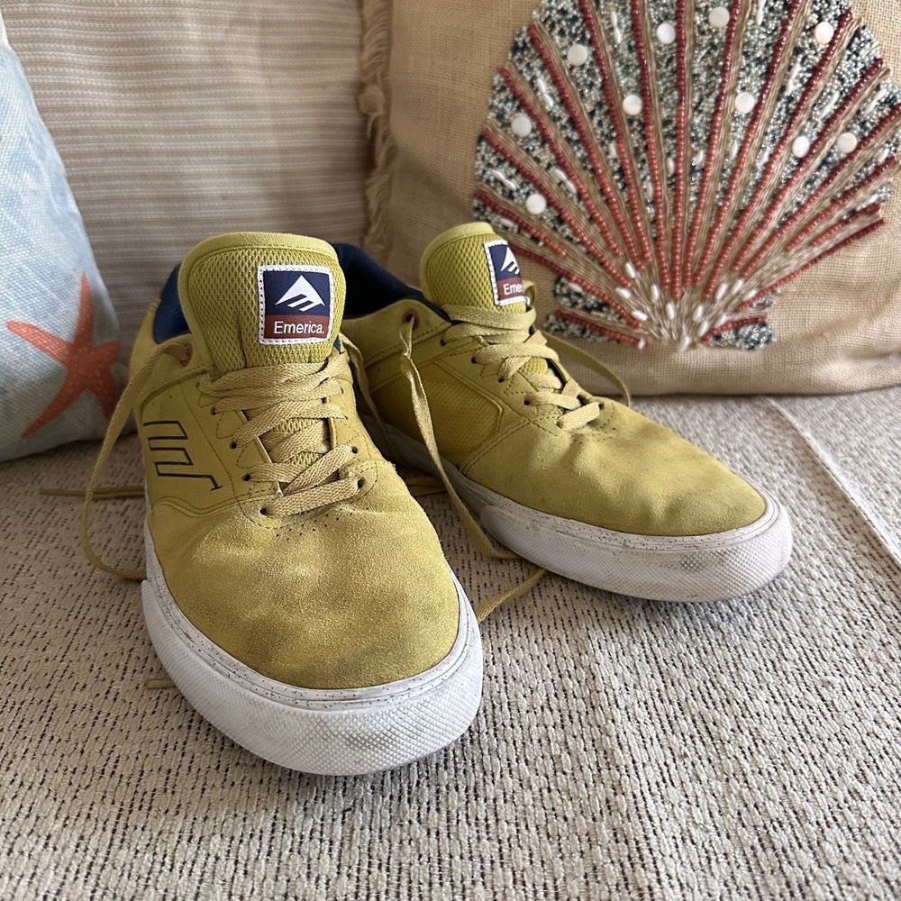 EMERICA Men's Size 10 THE LOW VULC Skate Shoe Sneakers Gold Suede Indie Grunge - Picture 8 of 9